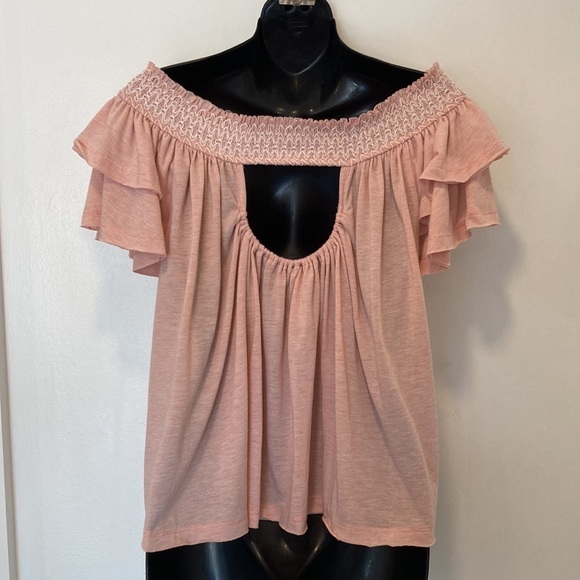Muche Muchette Peach Top with Ruffled Sleeve and Ruching Size Medium/Large - Picture 8 of 9